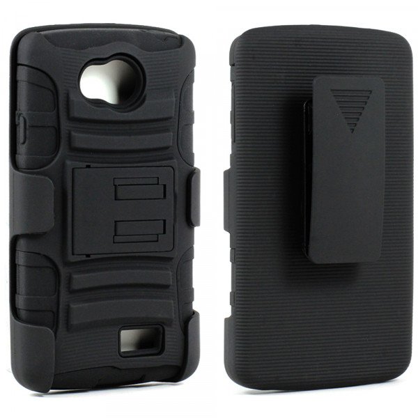 Wholesale LG F60 Armor Shell Holster Combo Belt Clip (Black)